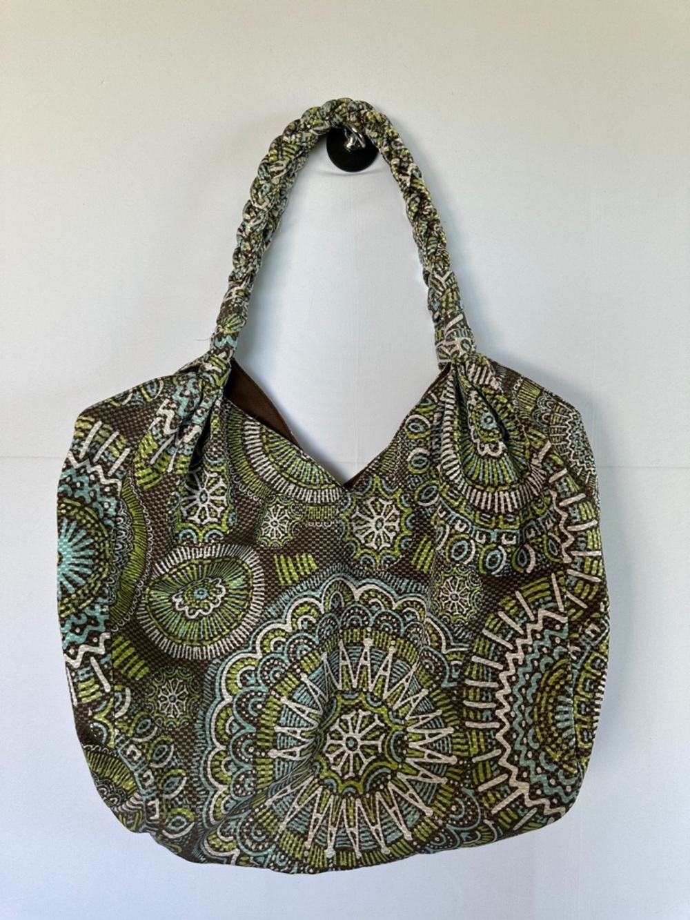 Old Navy Boho Print Hobo Bag Fabric Slouchy Shoulder Bag Green Blue Pattern Boho